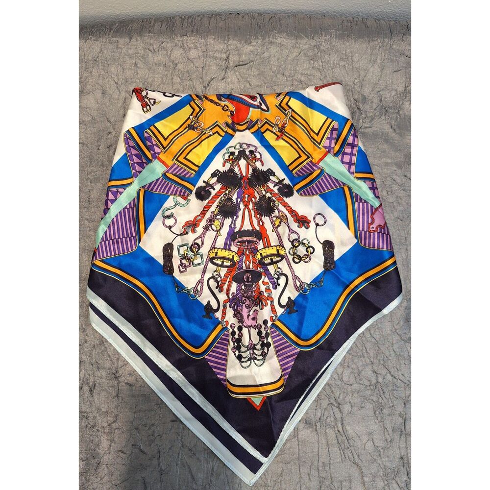 Set Of 2 Multicolored Multi Print 100% Silk Squar… - image 1